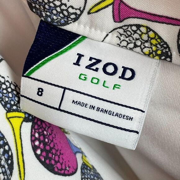 Izod Golf Stretch White Pink Blue Balls Tees Skort Skirt Size 8 Pockets - Picture 7 of 7